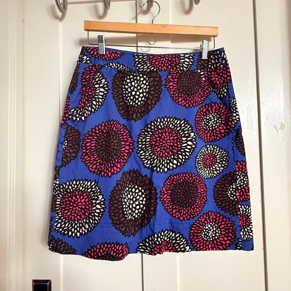 Boden UK12 / US 8 Blue Chino A-line Mini Skirt with Flowers
